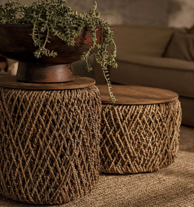 Rattan Storage Side Table - Large