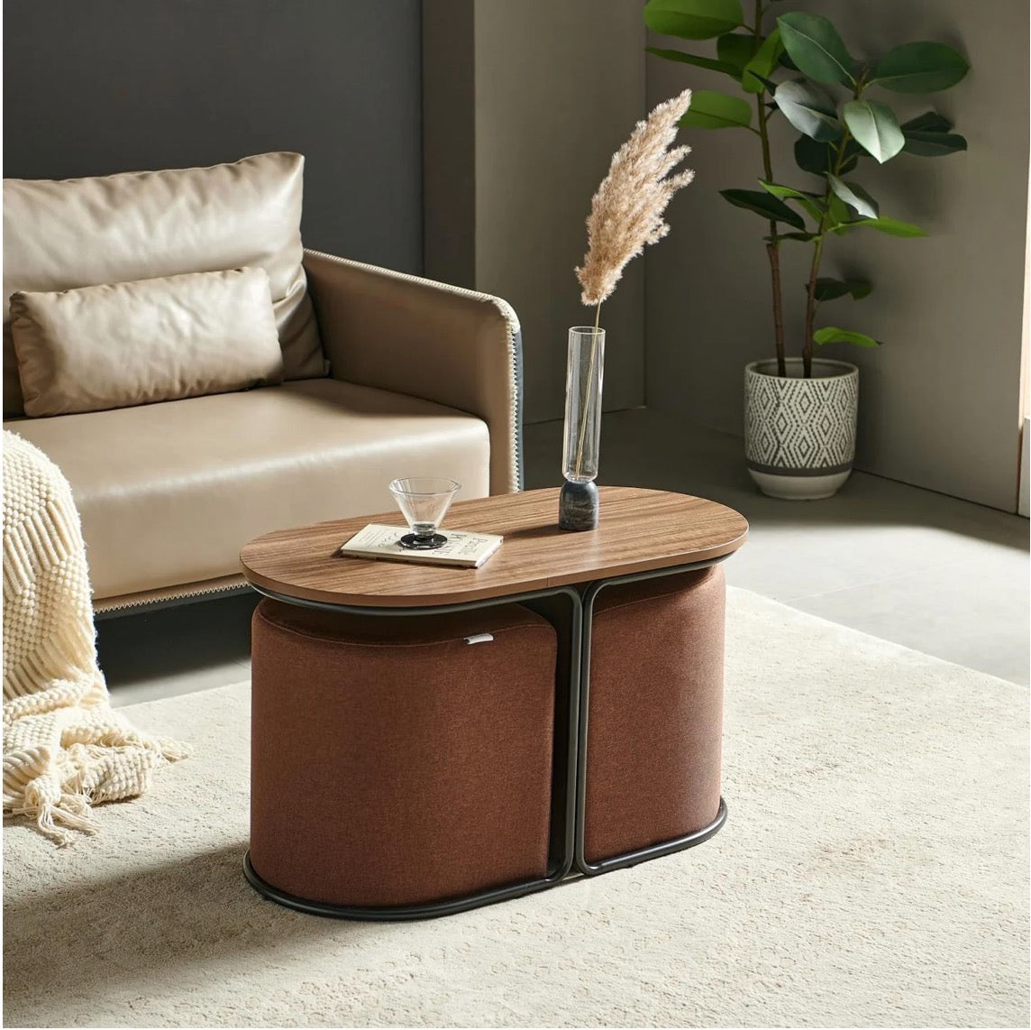 Mira Coffee Table Set With 2 Stools-2